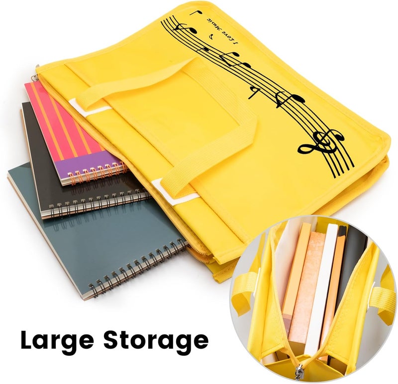 BestSounds Piano Bag, Zipper Waterproof Music Book Tote Bag Piano Accessories for Students Kids, Women, Gifts for Musicians (Yellow Music) - Image 4